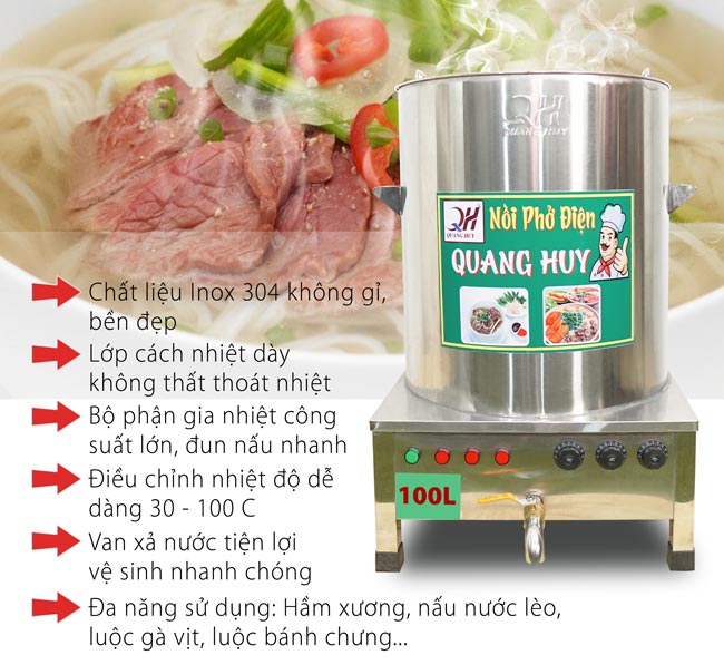 Lợi ích nồi nấu phở điện 100 lít