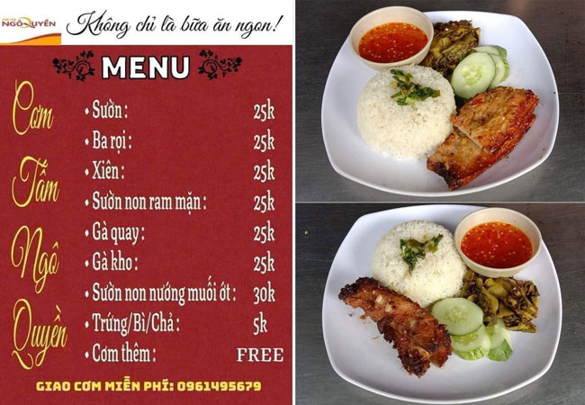 menu cơm tấm Ngô Quyền