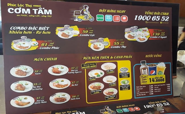 menu cơm tấm