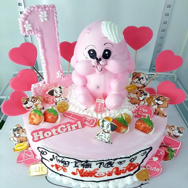 bánh sinh nhật con chó hồng