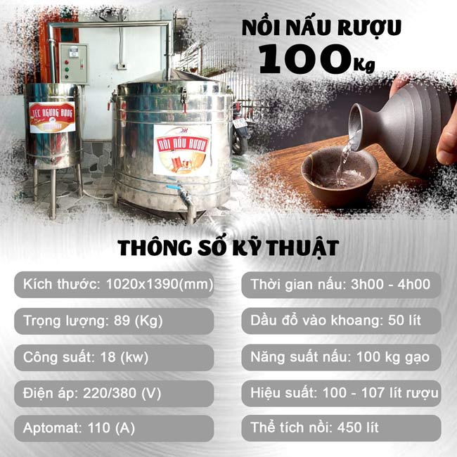 nồi điện nấu rượu 100kg quang huy