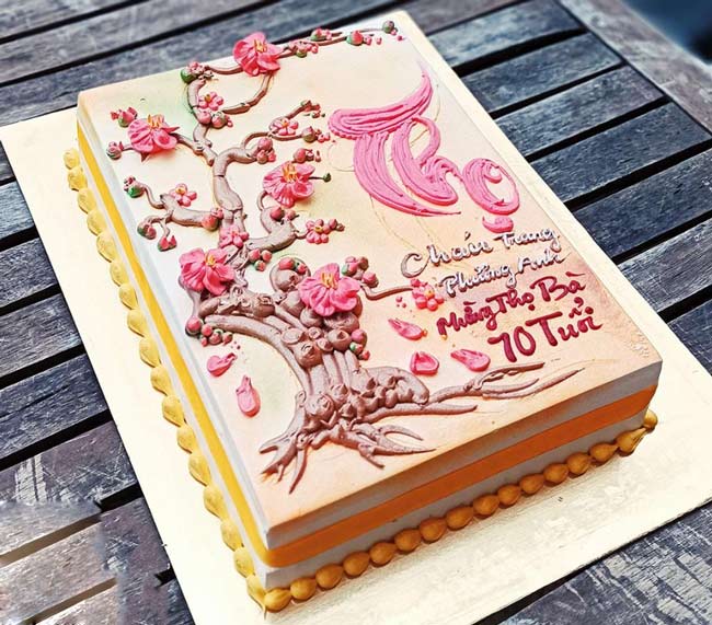 Bánh kem cành hoa con cháu mừng thọ ông 90 tuổi - Bánh Thiên Thần : Chuyên  nhận đặt bánh sinh nhật theo mẫu