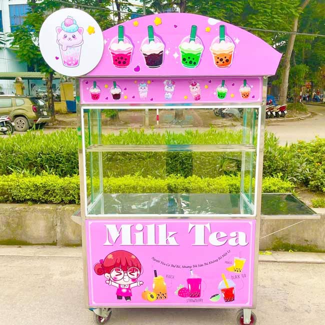 trang trí xe đẩy bán trà sữa hút khách