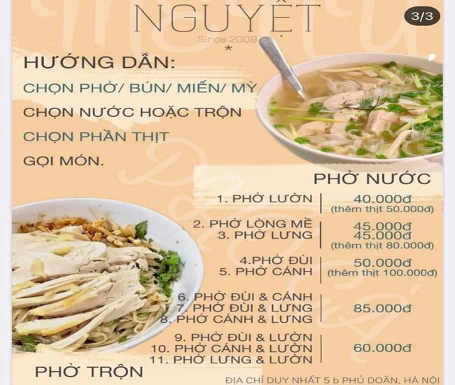 menu quán đa dạng