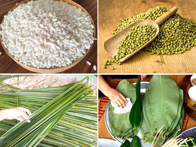 nguyên vật liệu gói bánh chưng lá dừa