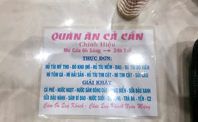 thực đơn hủ tiếu cả cần đa dạng