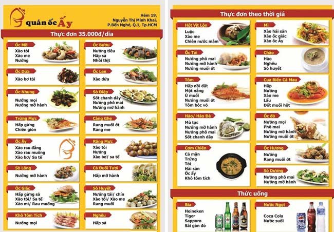 menu quán ốc ấy