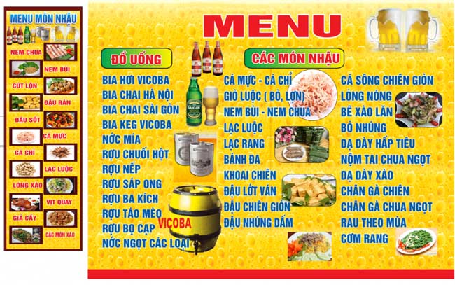 menu quán màu vàng