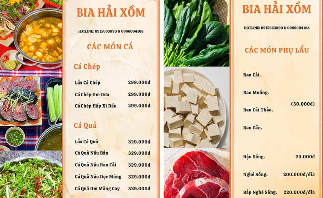 menu quán bia hải xồm