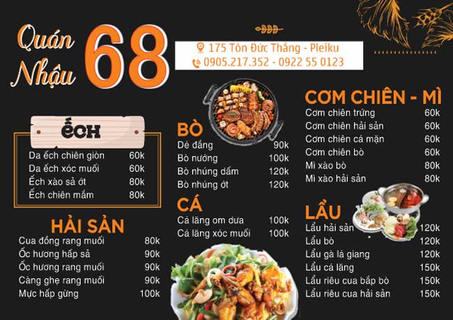 menu quán nhậu 68