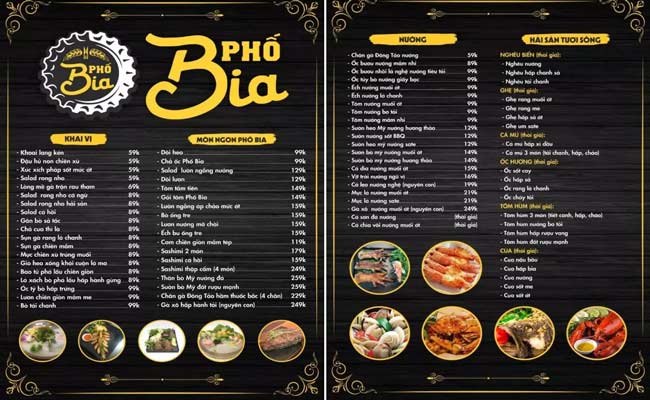 thực đơn quán nhậu