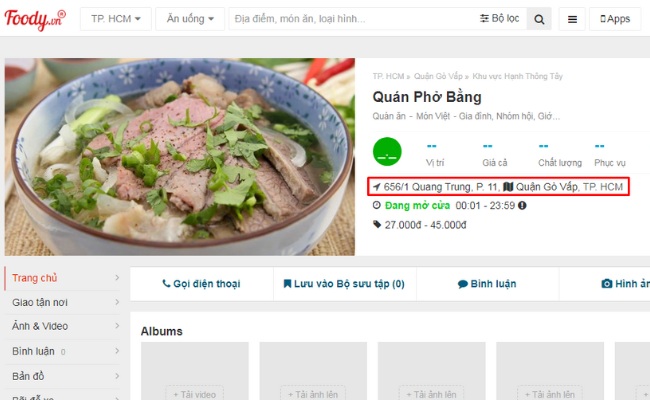 địa chỉ quán phở Bằng