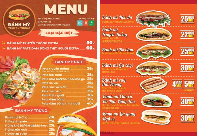 kiểu thiết kế menu bánh mì trendy