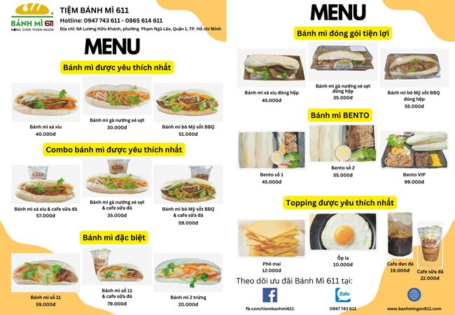 phong cách menu bánh mì đơn giản