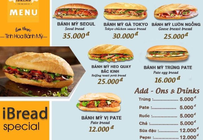 mẫu menu bánh mì ấn nổi bật