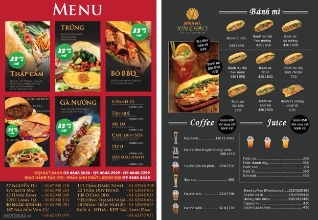 mẫu menu bánh mì đẹp ấn tượng